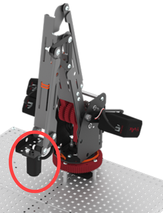 VEX V5 Workcell robotic arm with Electromagnet attached at end effector, highlighted to show placement.