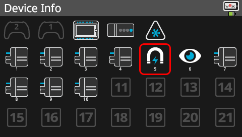 V5 Brain screen is shown in the Devices menu with the Electromagnet icon highlighted.