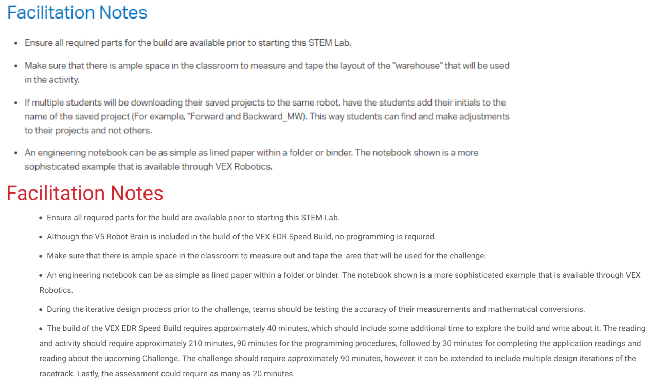 Screenshot of Facilitation Notes in a STEM Lab, as an example.