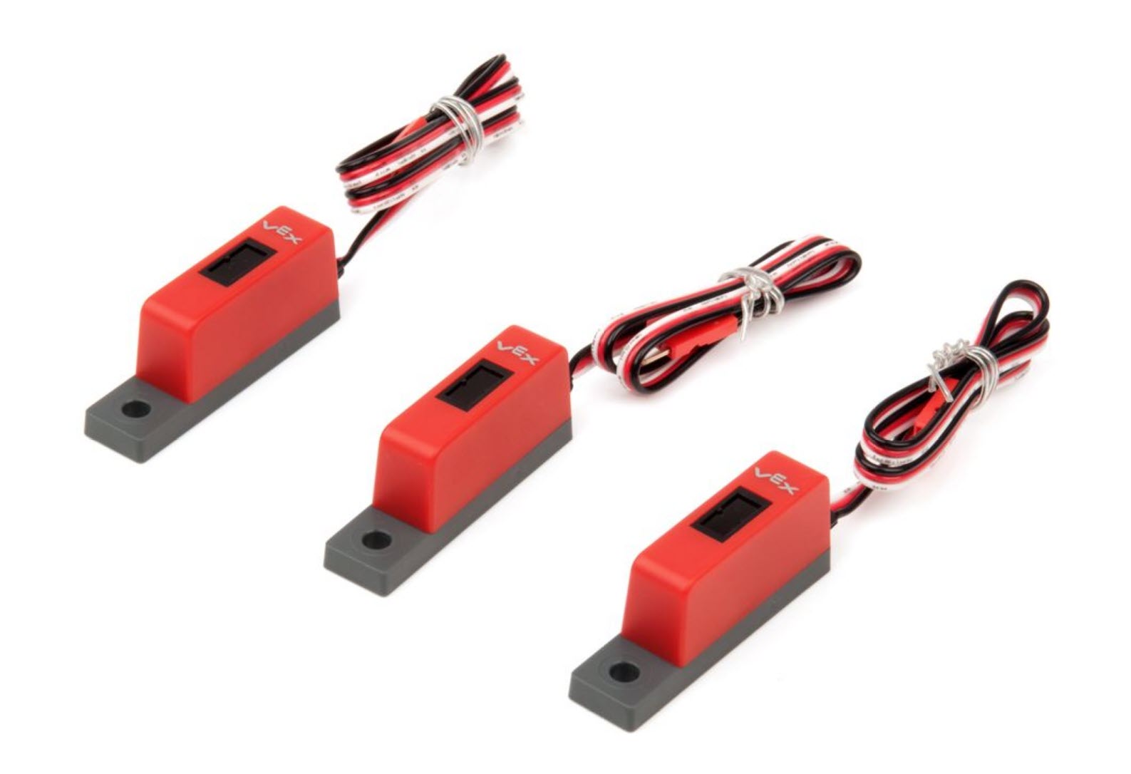 Three VEX 3-wire line tracker sensors shown together.