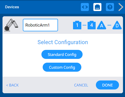 Select Configuration menu is shown with two options that read Standard Config and Custom Config.