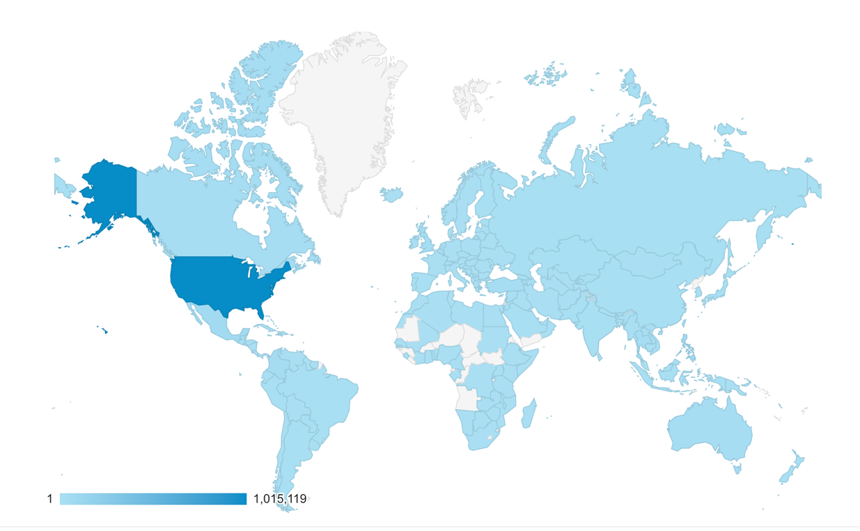 A world map showing the distribution of students using VEXcode VR worldwide, with the highest concentration in the US.