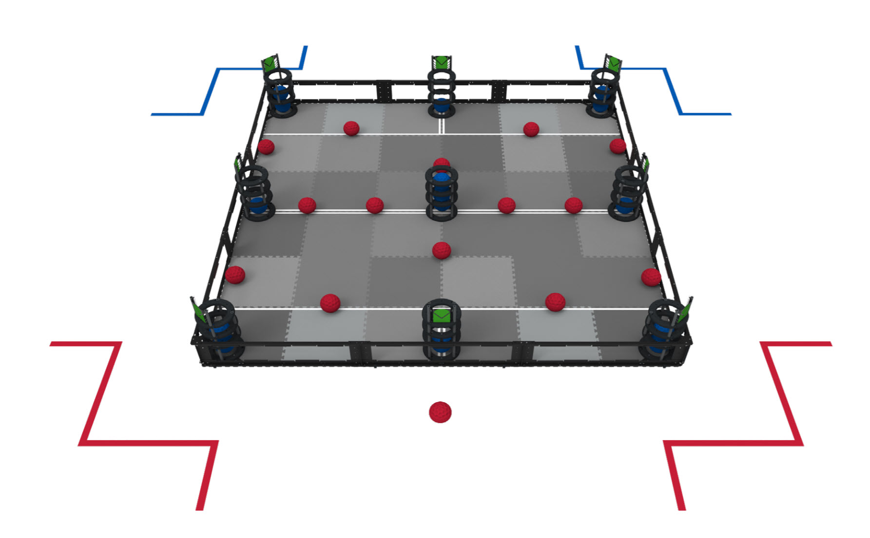 An example field setup image for the V5 competition game. 
