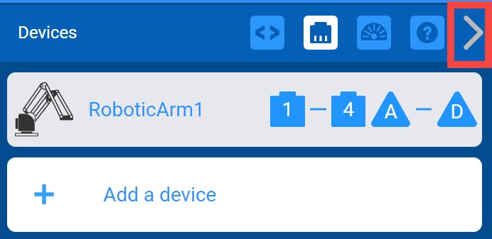 Devices menu with the right arrow icon highlighted in the top right corner.