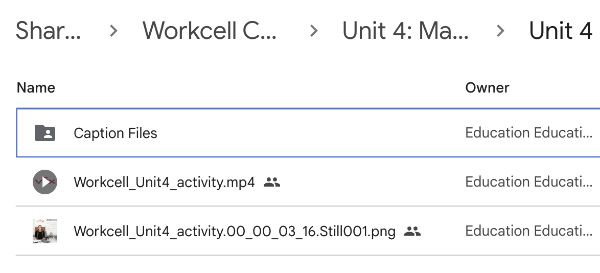 Google Drive with one of the video folders opened and the .mp4 file is shown inside.