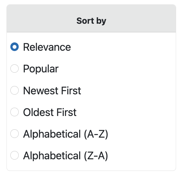 Side menu for the VEX Video Library page with the Sort by options shown.