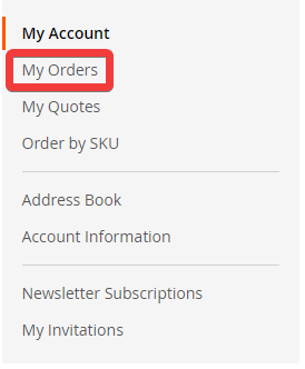 My Orders option highlighted within the My Account menu list.