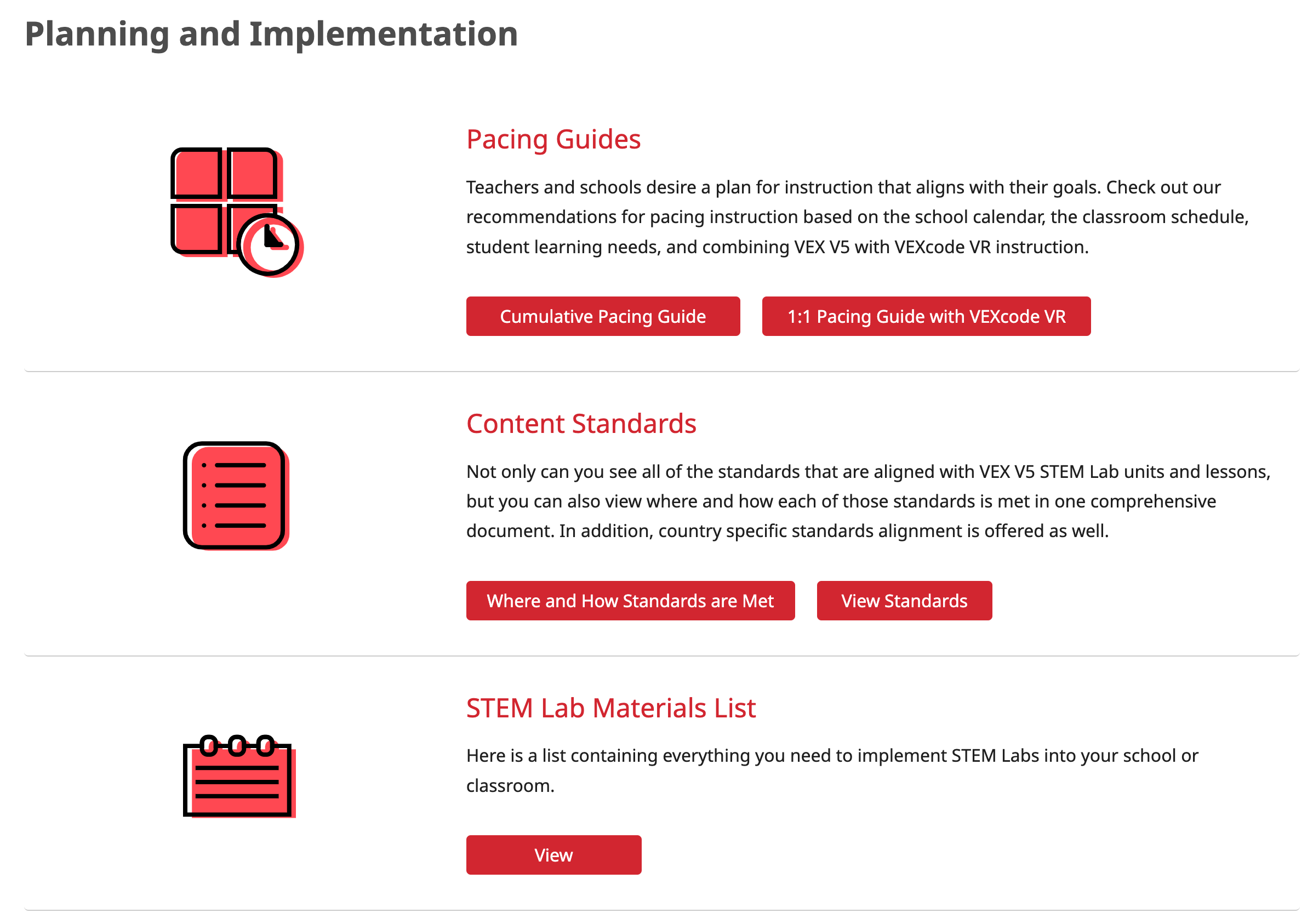 Screenshot of a Planning and Implementation section of a STEM Lab Teacher Portal page.