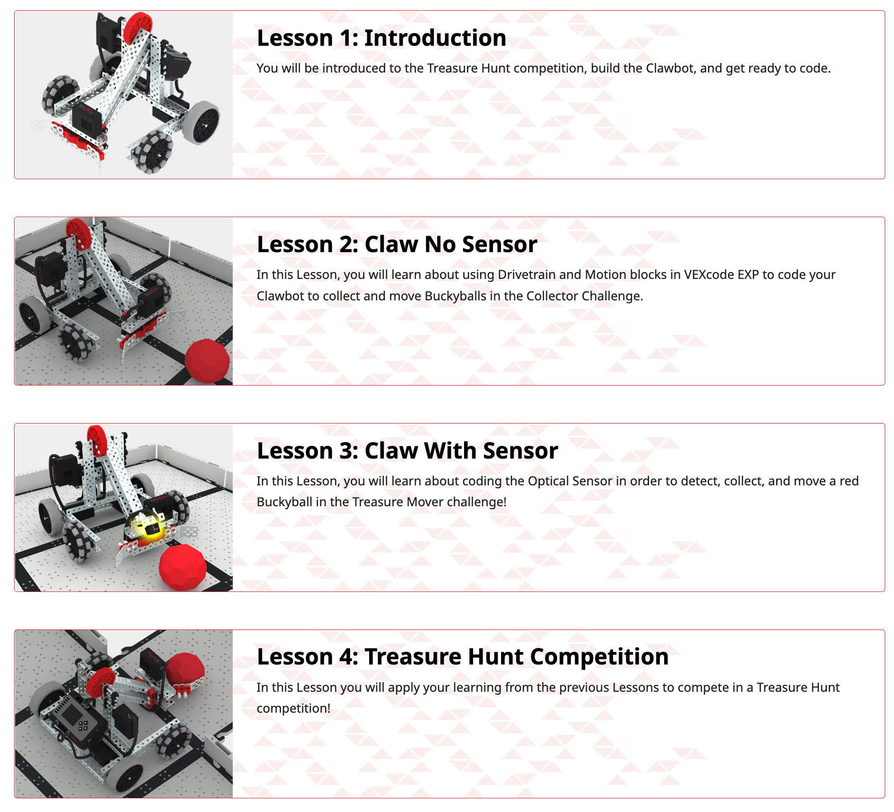 Screenshot of individual lessons inside of a STEM Lab, each lesson introduces new concepts and builds on previous ones.
