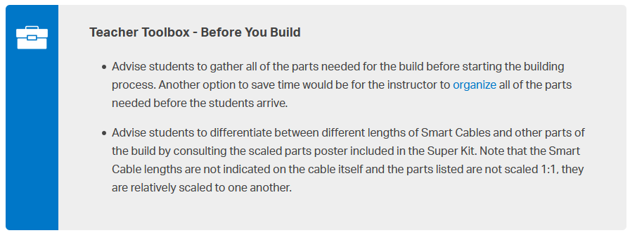 Screenshot of a Teacher Toolbox Teacher Note titled Before You Build.