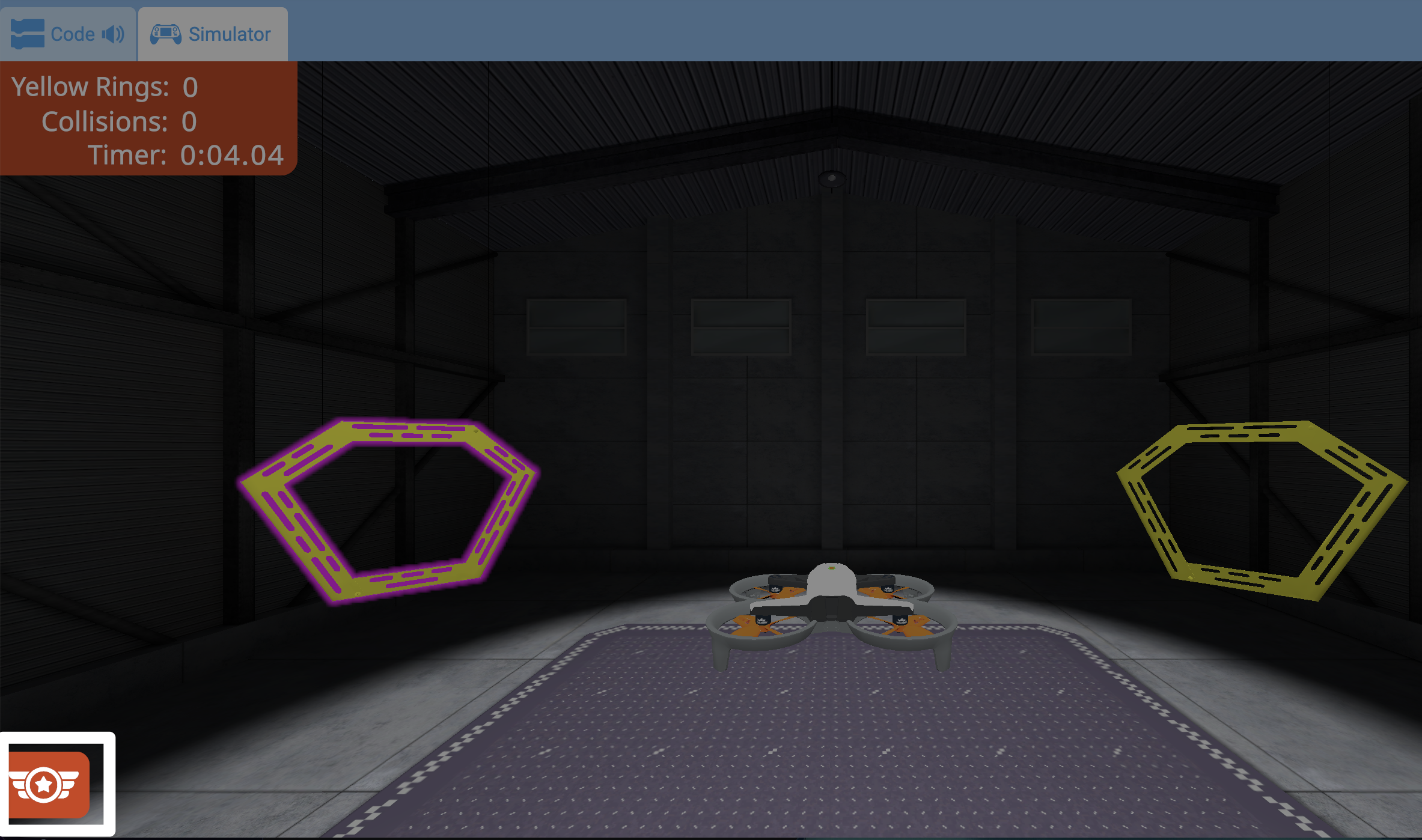 A screenshot during flight with the flight school button in the lower left corner highlighted.