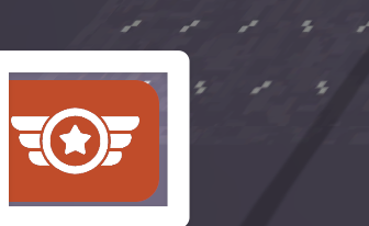 A close up screenshot of the lower left corner of the simulator interface, highlighting the Flight School button featuring an icon with wings around a circled star.