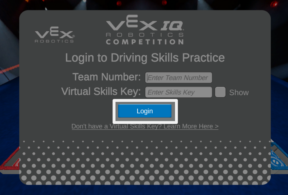 The same image as the one previous, with the login button below the virtual skills key entry highlighted.