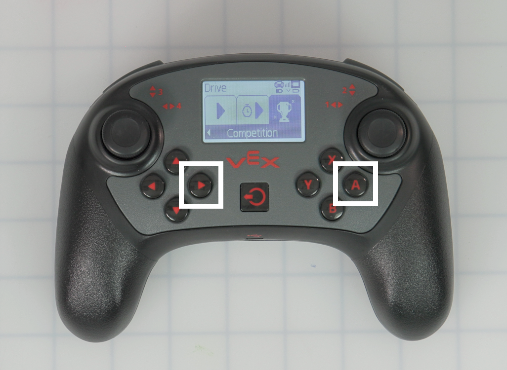 The Drive menu on the V5 Controller with the Competition option selected.
