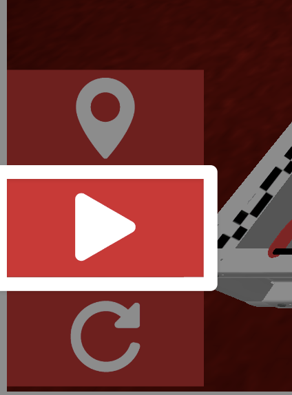 A close up view of the lower left hand corner of the Driving Skills Practice window, with the Play button, a white rightfacing triangle, highlighted between the location and refresh buttons..