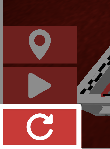 A close up view of the lower left hand corner of the Driving Skills window showing the Reset button, a white circular arrow. The Reset button is located beneath the Play button.