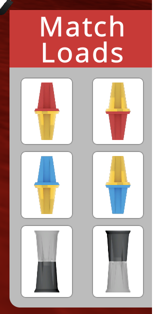 The Match Loads section of the right hand side of the Driving Skills Practice Window showing buttons for pins and cups in different orientations.
