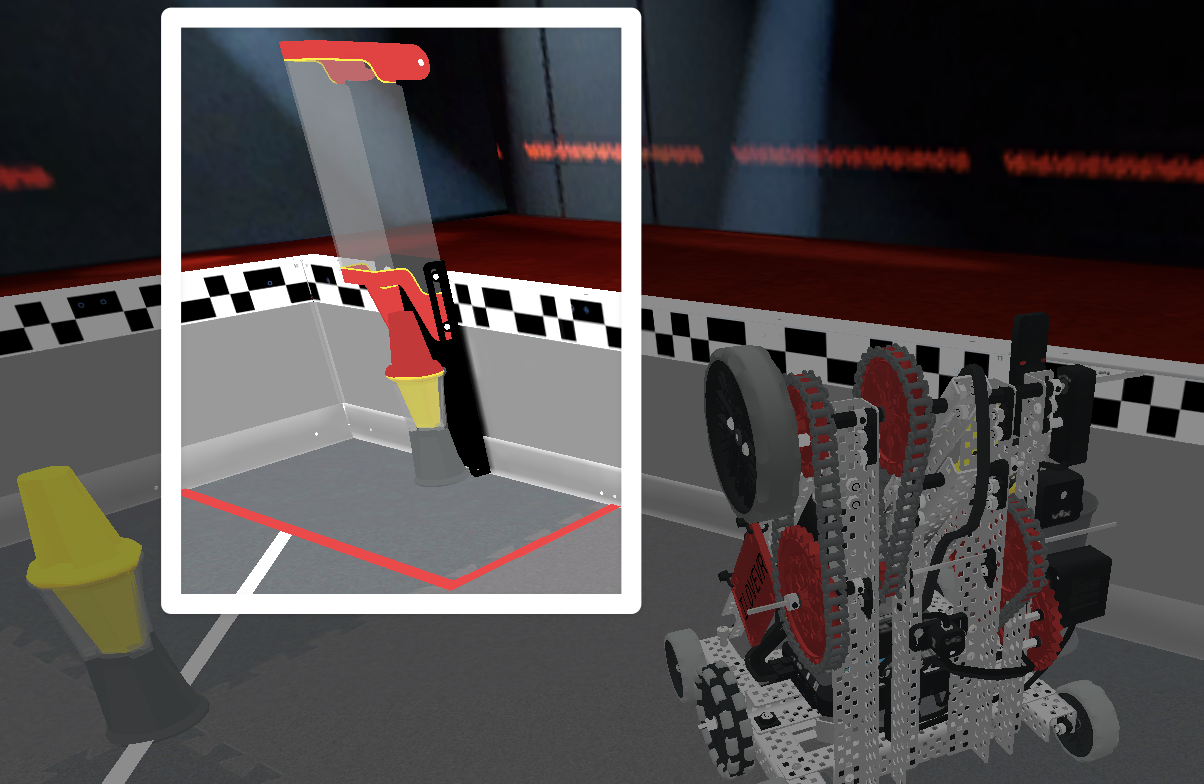 A screenshot of the Field with a Red/Yellow Pin inside a Cup in the Loader in the Red Load Zone.