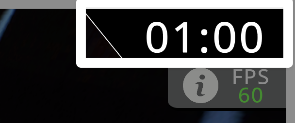 A close up view of the upper right hand corner of the Driving Skills Practice window showing the remaining time in the match. The time reads 1 minute at the start of the match.