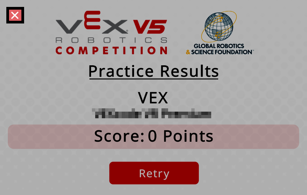 Match Results window with the X button highlighted in the top-left corner