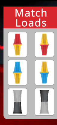 Six Match Load buttons on the right side of the Playground window, showing the two Pin types and the Cup, each with two orientation options