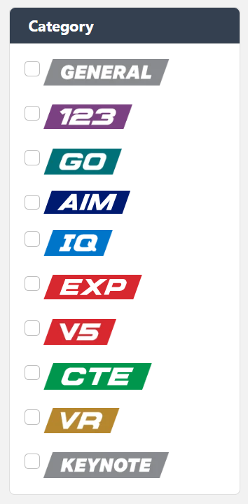 Side menu for the VEX Video Library page with the Filter by Platform options highlighted, showing the current list of VEX platforms.