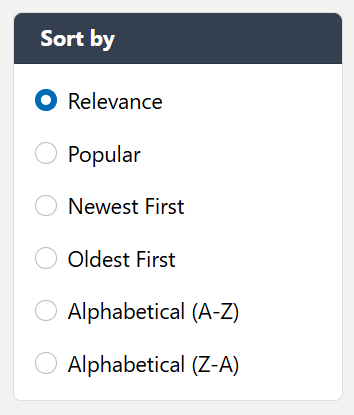 Side menu for the VEX Video Library page with the Sort by options shown.