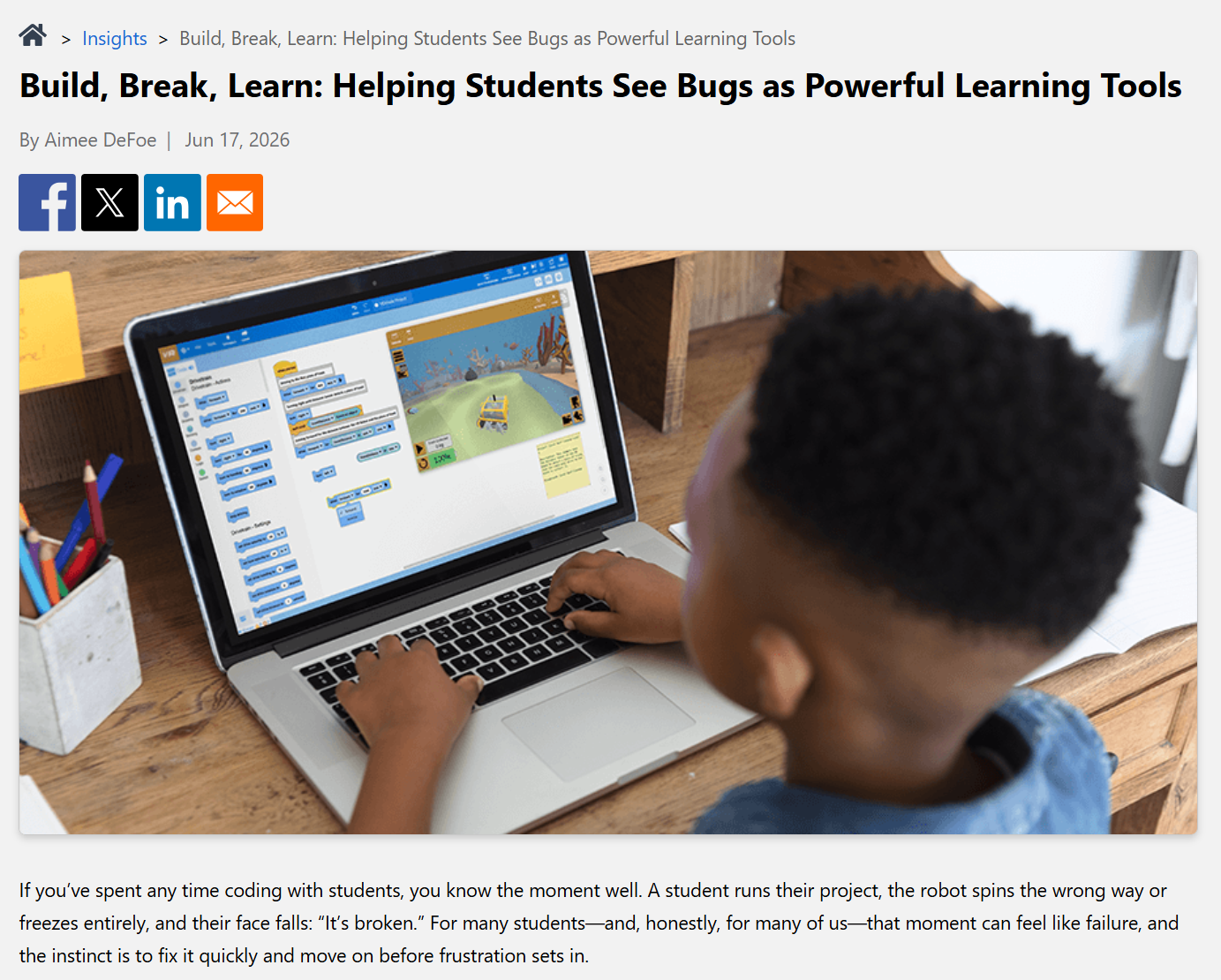 Screenshot of a VEX Insights article.