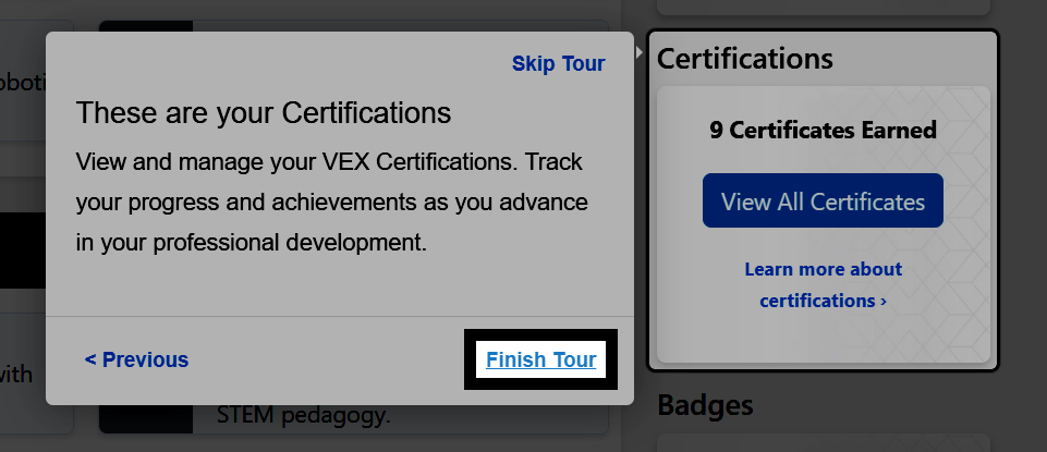 PD+ Get Started Tour dialog with the Finish Tour button highlighted.