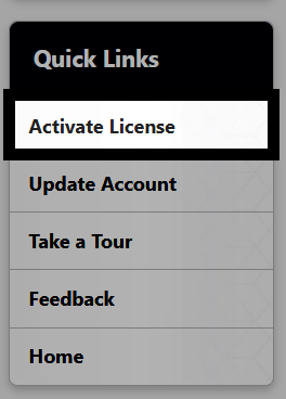 PD+ Quick Links navigation in the PD+ Dashboard with the Activate License option in the lower left corner highlighted.