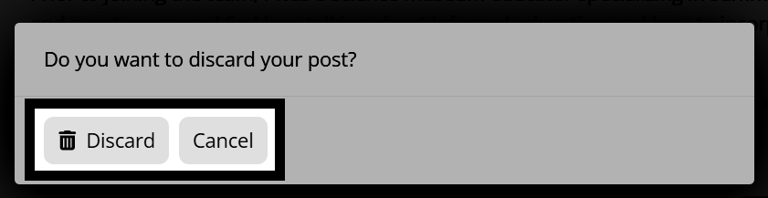 A dialog box with two options, Discard and Cancel, highlighted.
