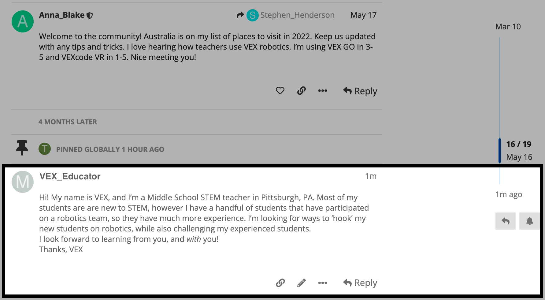 The PD+ Community thread showing the newly posted introduction.