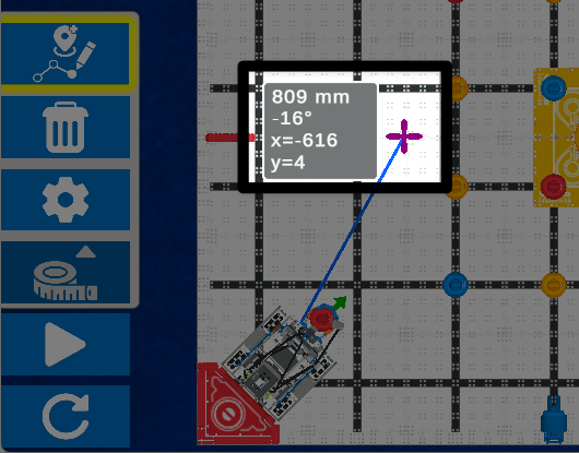 Waypoint marker with distance, heading, and x-y coordinates in the Playground