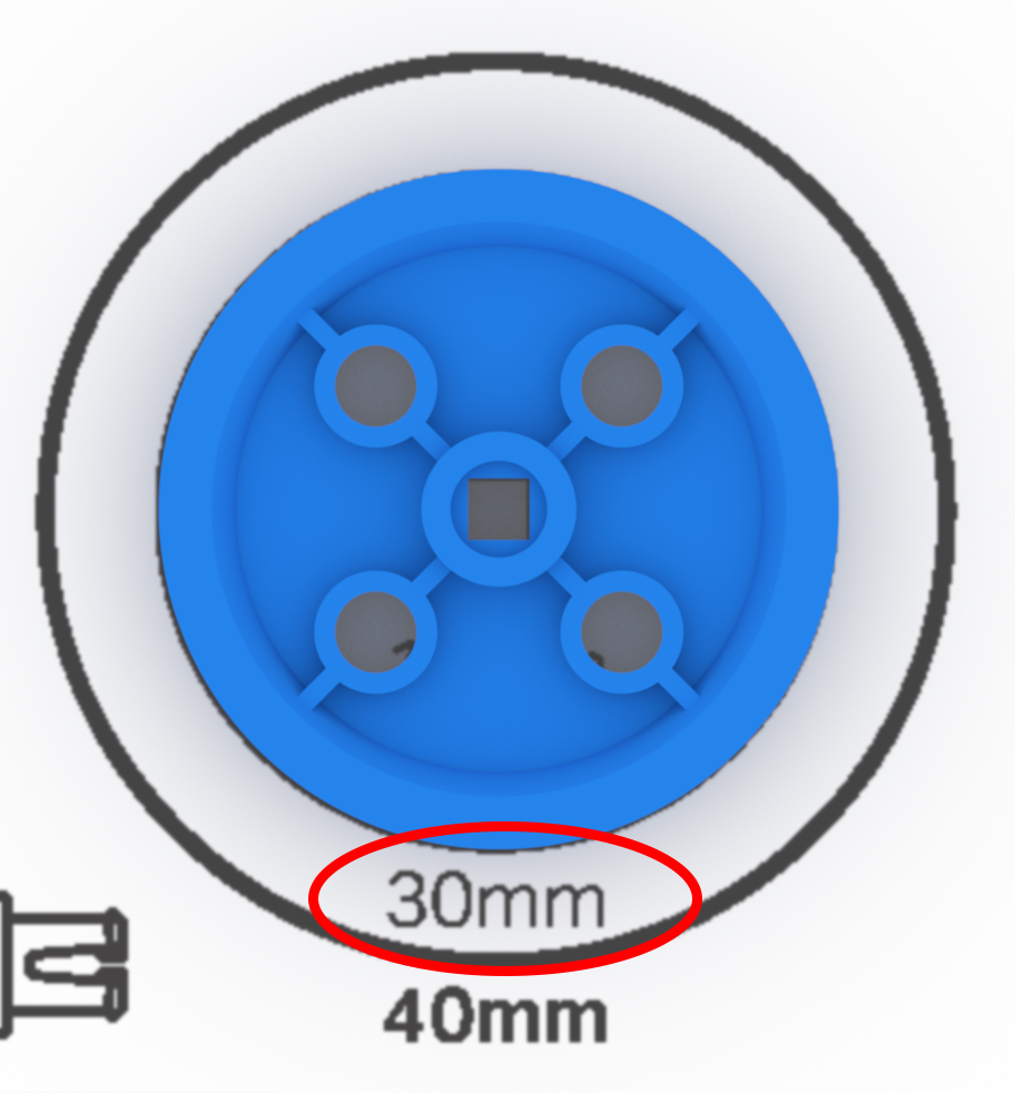 Poulie de 30 mm avec dimensions indiquées pour la mesure des pièces VEX IQ