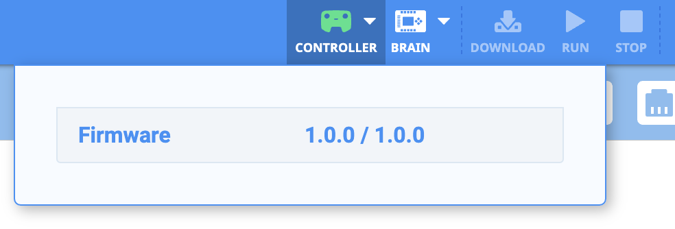 Εισαγάγετε το VEXcode EXP με ένα πράσινο εικονίδιο ελεγκτή στη γραμμή εργαλείων για να υποδείξετε ότι το υλικολογισμικό του ελεγκτή είναι ενημερωμένο.