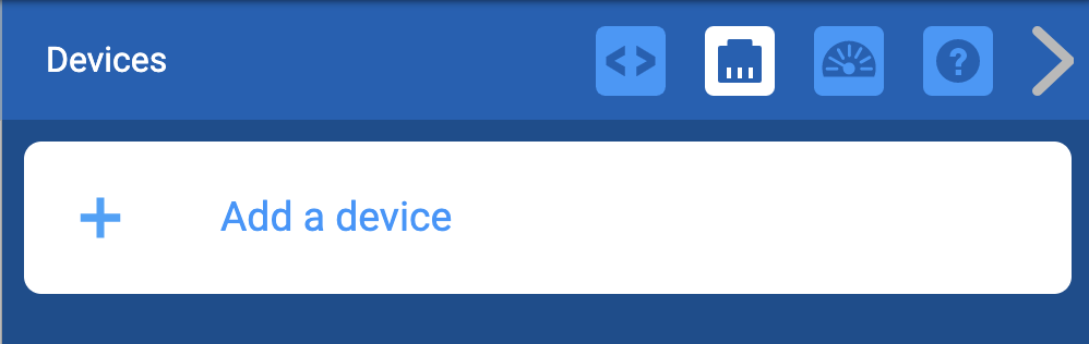 Μενού Συσκευές VEXcode EXP με το κουμπί Προσθήκη συσκευής που εμφανίζεται.