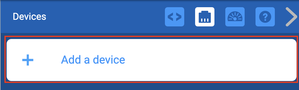 Μενού Συσκευές VEXcode EXP με επισημασμένο το κουμπί Προσθήκη συσκευής.
