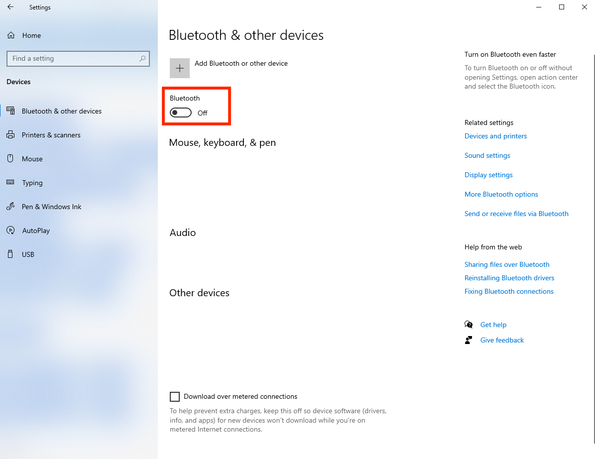 Ένδειξη απενεργοποίησης Bluetooth στα Windows