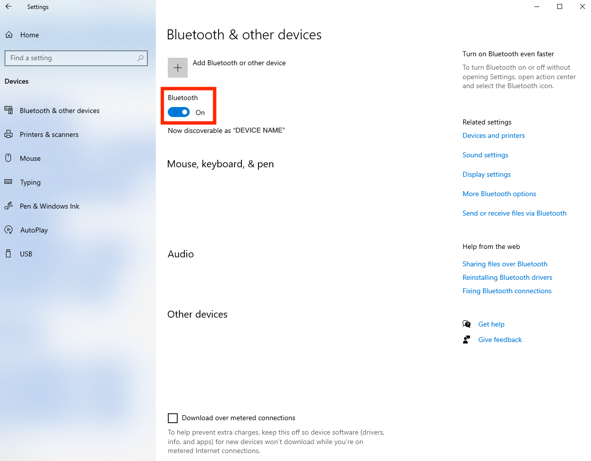 Ένδειξη κατάστασης ενεργοποιημένου Bluetooth στα Windows