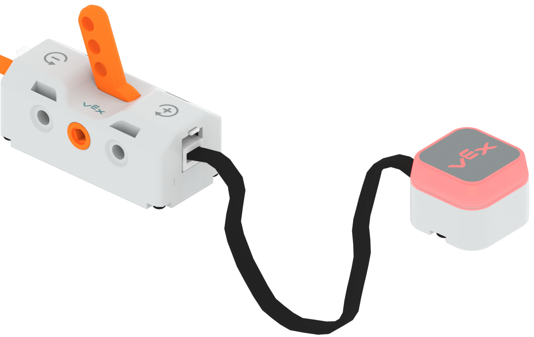 Διακόπτης με τον μοχλό στραμμένο στην αντίστροφη ρύθμιση που σημειώνεται με αρνητικό πρόσημο. Ο συνδεδεμένος προφυλακτήρας LED ανάβει με κόκκινο χρώμα.