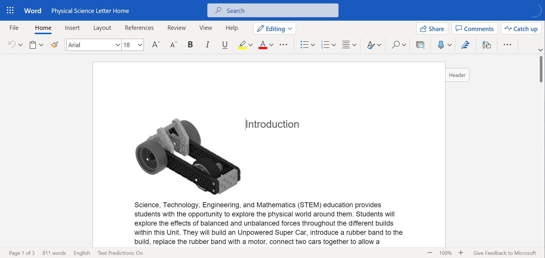 Στιγμιότυπο οθόνης του Physical Science Letter Home που λήφθηκε ως αρχείο .docx και ανοίχτηκε στο Microsoft Word, το οποίο δείχνει ότι μπορούν να ληφθούν και να επεξεργαστούν και άλλοι πόροι.