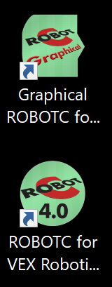 Η εφαρμογή ROBOTC με γραφικά και η εφαρμογή ROBOTC εμφανίζονται και οι δύο στην επιφάνεια εργασίας του χρήστη.