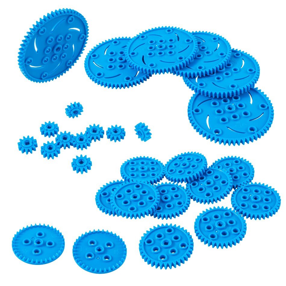 Διάγραμμα πολλών τεμαχίων του VEX IQ Gear οργανωμένων σε ομάδες.