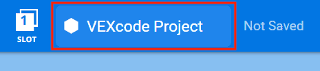 Γραμμή εργαλείων VEXcode IQ με επισημασμένο το πεδίο ονόματος έργου. Στα δεξιά του ονόματος του έργου, μια ετικέτα γράφει "Δεν αποθηκεύτηκε".