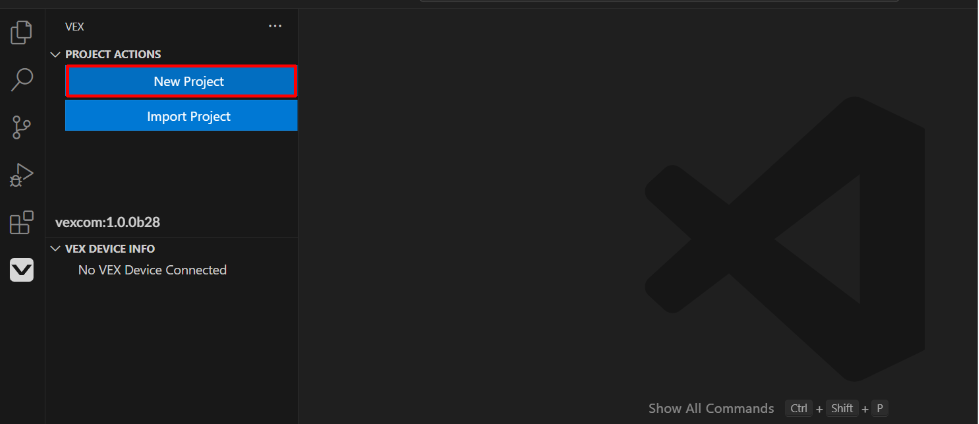 Στιγμιότυπο οθόνης της διεπαφής VS Code Extension για το VEX IQ, όπου παρουσιάζονται λειτουργίες και εργαλεία που έχουν σχεδιαστεί για να βοηθούν τους χρήστες στον προγραμματισμό έργων ρομποτικής VEX IQ, με στόχο τη βελτίωση των εκπαιδευτικών εμπειριών για αρχάριους και εκπαιδευτικούς.