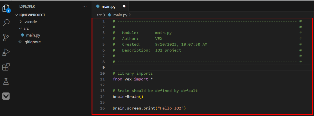 Στιγμιότυπο οθόνης της διεπαφής VS Code Extension για το VEX IQ, όπου παρουσιάζονται λειτουργίες και εργαλεία που έχουν σχεδιαστεί για να βοηθούν τους χρήστες στον προγραμματισμό ρομπότ VEX IQ, με έμφαση σε εκπαιδευτικούς πόρους και ρομποτική για αρχάριους.