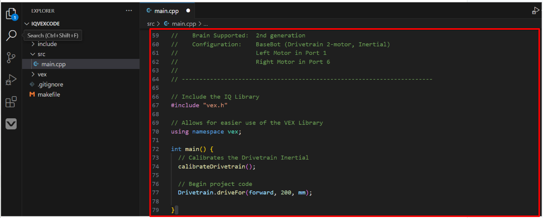 Στιγμιότυπο οθόνης της διεπαφής VS Code Extension για το VEX IQ, όπου παρουσιάζονται λειτουργίες και εργαλεία που έχουν σχεδιαστεί για να βοηθούν τους χρήστες στον προγραμματισμό ρομπότ VEX IQ, με έμφαση σε εκπαιδευτικούς πόρους και λειτουργικότητα φιλική προς αρχάριους.