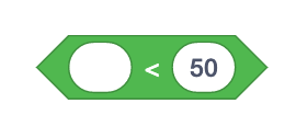 VEXcode V5 Εμφανίζεται το μπλοκ τελεστή "Μικρότερο από". Αυτό το μπλοκ χρησιμοποιείται για τη σύγκριση δύο τιμών και την αναφορά εάν η πρώτη τιμή είναι χαμηλότερη από τη δεύτερη.