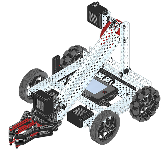 Γωνιακή άποψη της κατασκευής V5 Clawbot.
