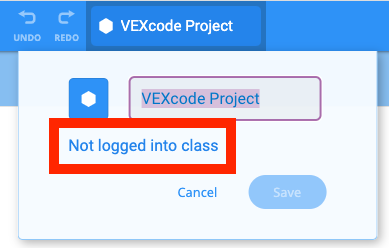 Οθόνη σύνδεσης τάξης VEXcode VR με πεδία για τον αριθμό τάξης και το όνομα του μαθητή
